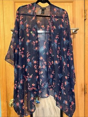 Sheer Floral Blue Buttonless Cover UpLane Bryant